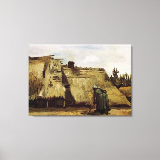 Bauernfrauen graben vor ihrer Hütte Leinwanddruck (Vorderseite)