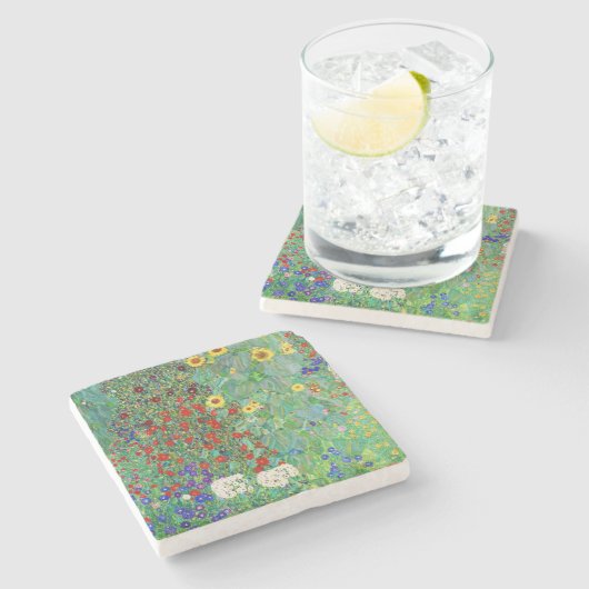 Bauerngarten Gustav Klimt mit Sonnenblumenmalereie Steinuntersetzer (Seitenansicht)