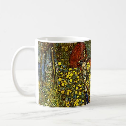 Bauerngarten mit Crucifix von Gustav Klimt Kaffeetasse (Links)
