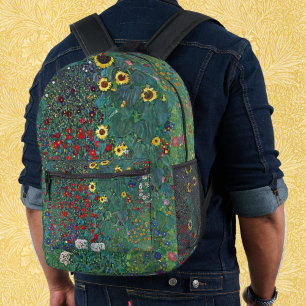 Bauerngarten mit Sonnenblume von Klimt, Vintage Bl Bedruckter Rucksack