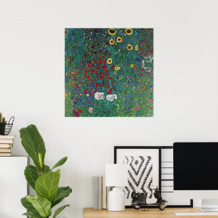Bauerngarten mit Sonnenblume von Klimt, Vintage Bl Poster