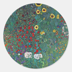 Bauerngarten mit Sonnenblume von Klimt, Vintage Bl Runder Aufkleber