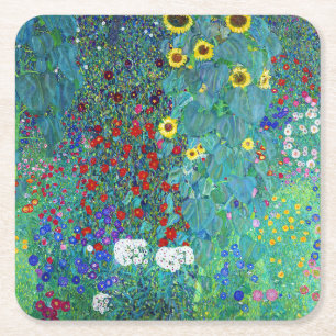 Bauerngarten mit Sonnenblumen, Gustav Klimt Rechteckiger Pappuntersetzer
