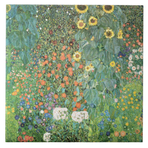 Bauerngarten mit Sonnenblumen von Gustav Klimt Fliese