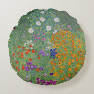 Bauerngarten, Ölmalerei, Gustav Klimt Rundes Kissen