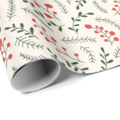 Bauerngrün-rote Blättermuster niedlich Geschenkpapier (Rolleneckpunkt)