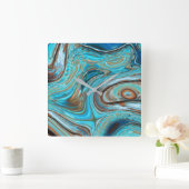 Bauernhaus aquamarin blau Woodgrain türkisfarbene  Quadratische Wanduhr (Zuhause)