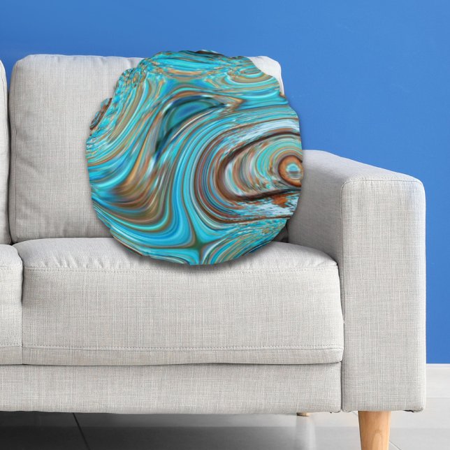 Bauernhaus aquamarin blau Woodgrain türkisfarbene  Rundes Kissen (farmhouse teal blue Woodgrain turquoise swirls Round Pillow)