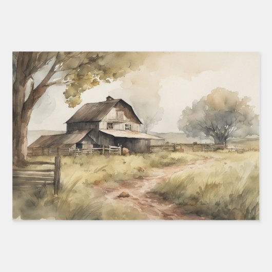 Bauernhaus Aquarell Geschenkpapier Set (Vorderseite 3)