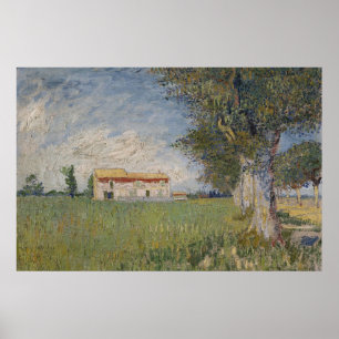 Bauernhaus auf einem Weizenfeld Poster