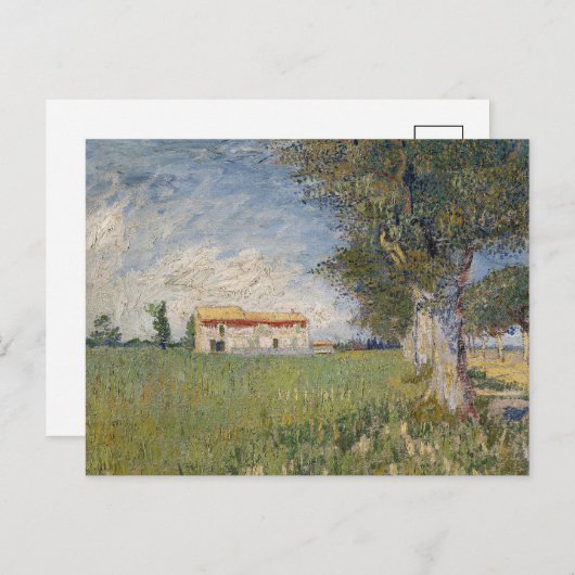 Bauernhaus auf einem Weizenfeld | Vincent van Gogh Postkarte (Vorne/Hinten)