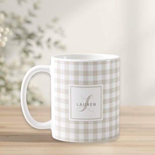 Bauernhaus Beige Buffalo Kariert Monogram Kaffeetasse