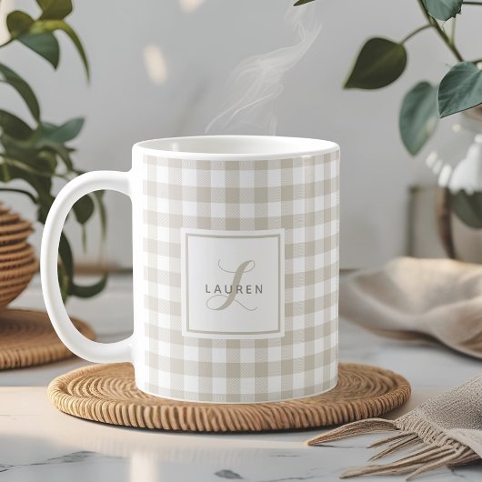 Bauernhaus Beige Buffalo Kariert Monogram Kaffeetasse