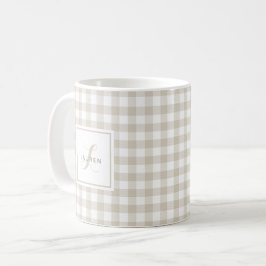 Bauernhaus Beige Buffalo Kariert Monogram Kaffeetasse (Vorderseite Links)