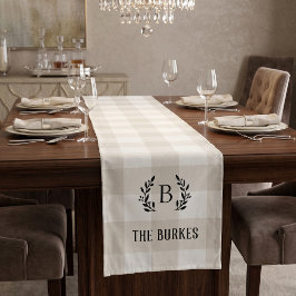 Bauernhaus Beige Buffalo Karo Family Monogram Kurzer Tischläufer