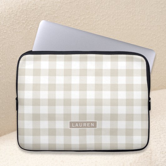 Bauernhaus Beige Buffalo Karo Mit Monogramm Laptopschutzhülle