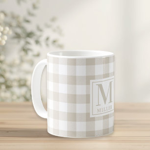 Bauernhaus Beige Büffel Karo Familienname Monogram Kaffeetasse