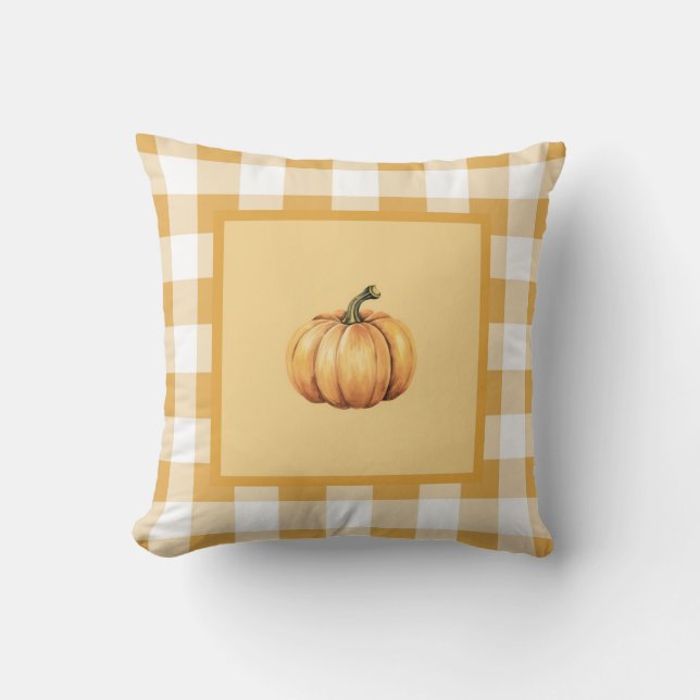 Bauernhaus Beige Karierte Pumpkin Fall Decke Kissen (Vorderseite)