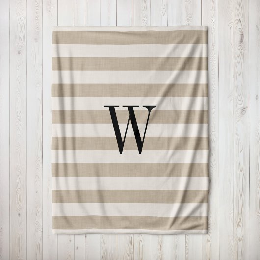 Bauernhaus Beige Streifen Monogram Blanket Fleecedecke