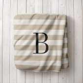 Bauernhaus Beige Streifen Monogram Blanket Sherpadecke