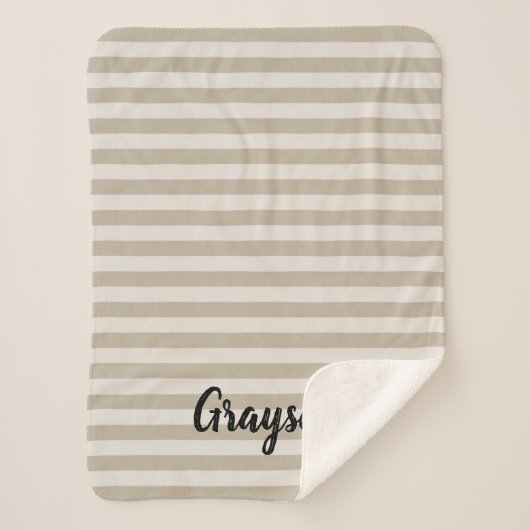 Bauernhaus Beige Streifen Monogramm Sherpadecke (Vorderseite)