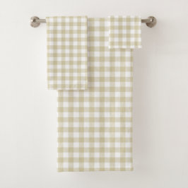 Bauernhaus Beige und White Gingham Kariert Badhandtuch Set