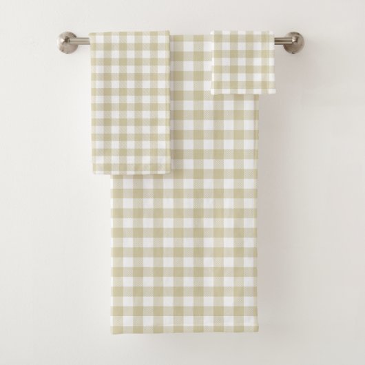 Bauernhaus Beige und White Gingham Kariert Badhandtuch Set (Insitu)