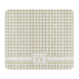Bauernhaus Beige und White Gingham Kariert Monogra Schneidebrett