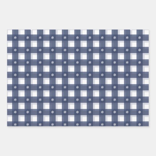 Bauernhaus Blau-Weiß Schneeflocken Gingham kariert Geschenkpapier Set (Vorderseite 3)