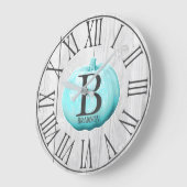 Bauernhaus-blauer Kürbis u. weißes Holz | Große Wanduhr (Winkel)