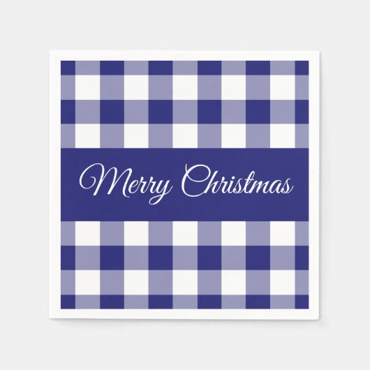 Bauernhaus Blue Karos Frohe Weihnachten Serviette (Vorderseite)