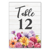 Bauernhaus Blumen & Rustikale Holzställe Hochzeit Tischnummer (Rückseite)