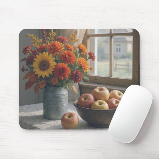 Bauernhaus Blumenstrauß und Herbstapfel Mousepad (Mit Mouse)