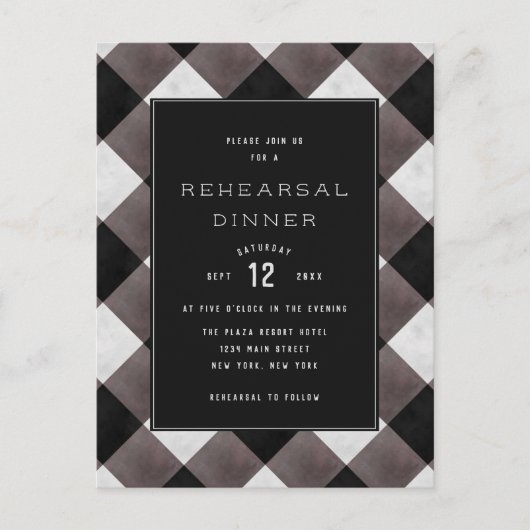 Bauernhaus Buffalo Karierte Hochzeit Probe Abendes Einladungspostkarte (Vorderseite)