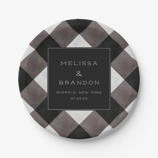 Bauernhaus Buffalo Karierter Karo Hochzeitsessen Pappteller (Vorderseite)