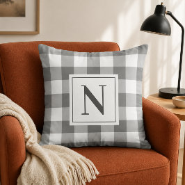Bauernhaus Charcoal Gingham Karo Kariert Monogram Kissen