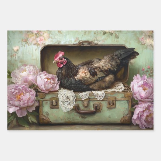 Bauernhaus Chic Chicken & Peony Decoupage Geschenkpapier Set (Vorderseite 2)
