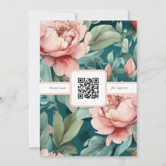 Bauernhaus Chic Pink Green Brautparty w/QR Code Einladung (Rückseite)