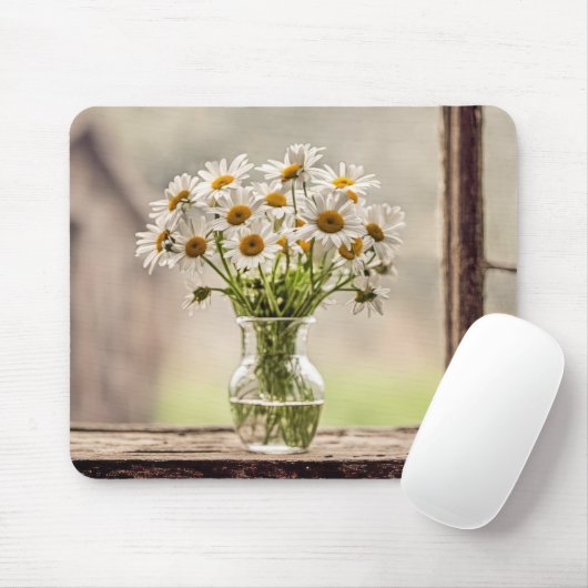 Bauernhaus Daisy Bouquet im Fenster Mousepad (Mit Mouse)