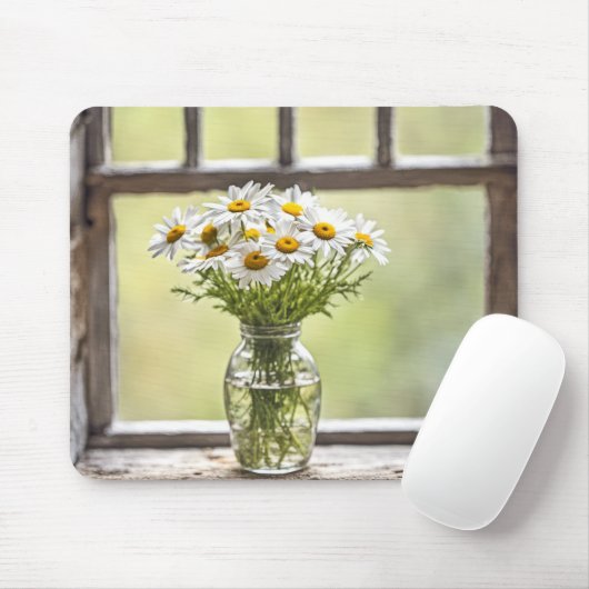 Bauernhaus Daisy Bouquet im Fenster Mousepad (Mit Mouse)