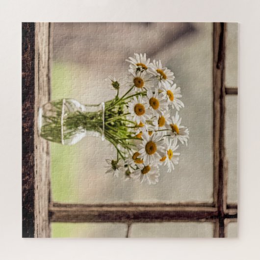 Bauernhaus Daisy Bouquet im Fenster Puzzle (Horizontal)