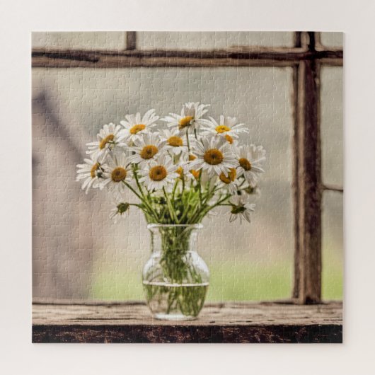 Bauernhaus Daisy Bouquet im Fenster Puzzle (Vertikal)
