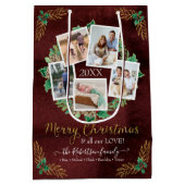 Bauernhaus Familie Foto Frohe Weihnachtskranz Holz Mittlere Geschenktüte (Rückseite)