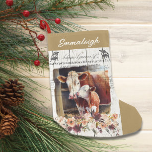 Bauernhaus Floral Hereford Kühe Weihnachtsstrumpf Kleiner Weihnachtsstrumpf