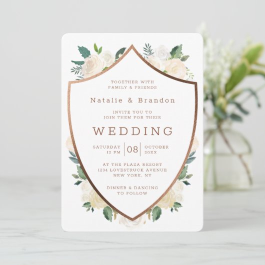 Bauernhaus Fresh Rustic Fall Wappen Gerahmte Hochz Einladung (Stehend Vorderseite)