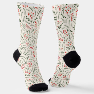 Bauernhaus grün rot creme Blattmuster süß Socken