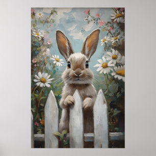 Bauernhaus-Hasen-Druck, Floral, Frühlings-Kinderzi Poster
