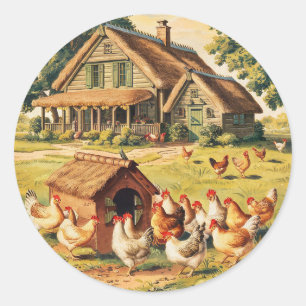 Bauernhaus-Henne Bauernhof oder Hühnerstall Runder Aufkleber