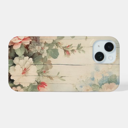 Bauernhaus Hütte Rustikales Blumengestein auf Stal iPhone 15 Hülle (Rückseite (Horizontal))