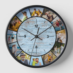 Bauernhaus Imitate Blue Wood Fence 12 Foto Collage Uhr